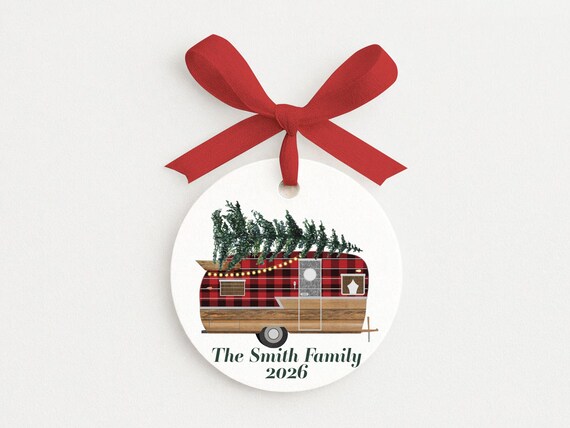 Buffalo Plaid Camper Ornament for Couples and Family Gift