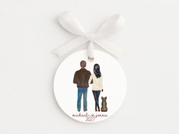 Couple with Pets Ornament For Anniversary, Engagement, or Dating