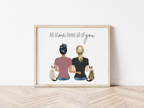 All of Me Lesbian Couple Portrait: Custom Family Print with Pets (Digital Download)