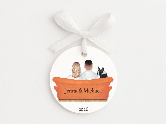 Couple on Couch Custom Ornament for Birthdays, Anniversaries, Engagements