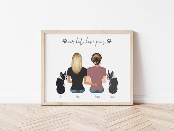 Our Kids Have Paws Personalized Pet Portrait Lesbian Couple, Digital Download