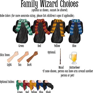 Wizard Themed Gift • Personalized Family With Pets Portrait • Cat and Dog Illustration