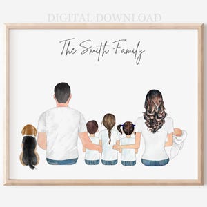 Printable Digital Download Personalized Family Portrait Gift With Pets Cat & Dogs, Family Gift Keepsake, Custom Family Portrait
