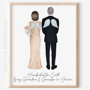 Personalized Grandparents in Heaven Portrait, Custom Baby Shower Gift, Handpicked for Earth by Someone in Heaven Portrait, Personalized Gift