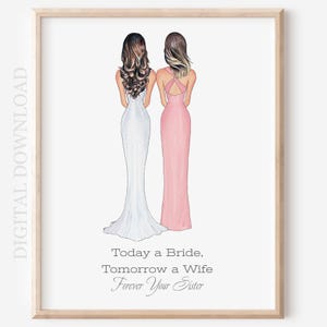 Sister of the Bride Personalized Portrait for Wedding Day Gift, Personalized Printable Download Gift, Sibling Gift Idea, Forever Your Sister