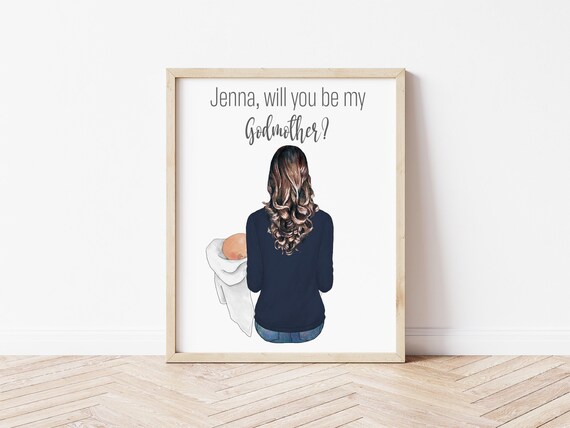 Will You Be My Godmother: Personalized Godparents Portrait Wall Art