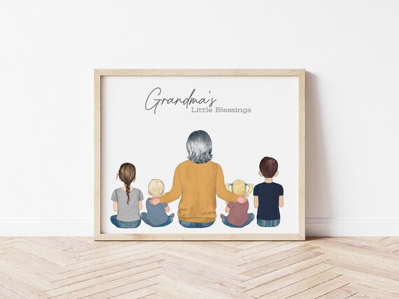 Personalized Grandma and Grandchildren Portrait: Custom Wall Art (Digital Download)