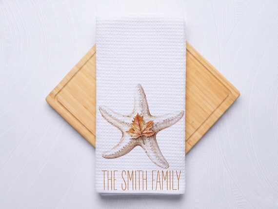 Fall Starfish Personalized Coastal Hand Towel for Kitchen and Bathroom