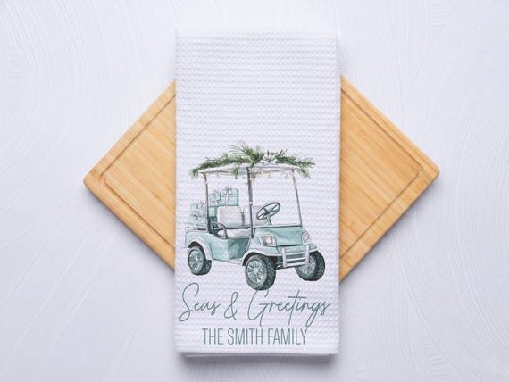 Golf Golfcart Coastal Christmas  Hand Towel for Nautical Kitchen & Bathroom