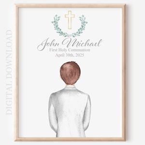 Personalized Boys First Holy Communion Digital Print, 1st Holy Communion Printable, Religious Children's Gift, Wall Art