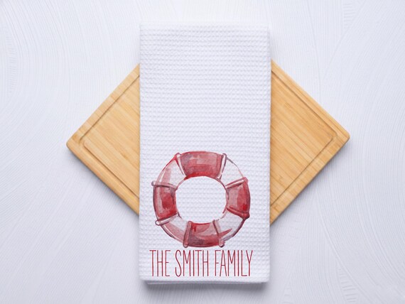 Watercolor Preserver Hand Towel for Kitchen and Bath, Personalized Coastal Beach Home Decor