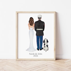 Military Wedding Day Portrait with Pets, Bride and Groom Digital Download