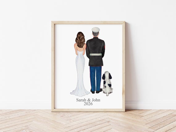 Military Wedding Day Portrait with Pets, Bride and Groom Digital Download