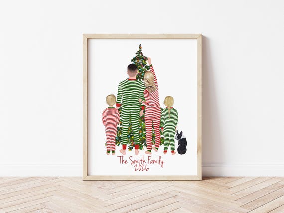 Personalized Family Christmas Portrait in Pajamas (Digital Download)