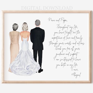 Grandparents of The Bride Personalized Portrait Wedding Day Gift, Custom Wedding Gift to Grandmother and Grandfather, Personalized Portrait