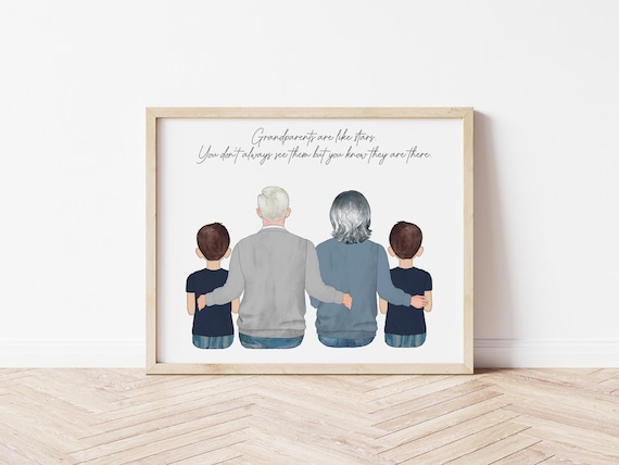 Personalized Grandparents Portrait: Custom Family Wall Art (Digital Download)