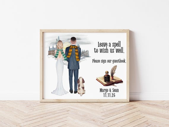 Wizard Wedding Sign Guest Book Alternative • Custom Couple & Pet Portrait (Digital Download)