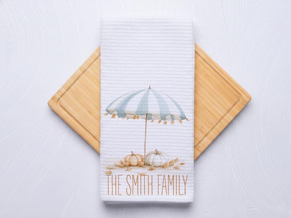 Boho Beach Umbrella Personalized Coastal Hand Towel for Kitchen and Bathroom