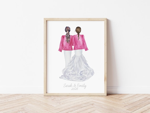 Mrs and Mrs Custom Wedding Portrait, Lesbian Bridal Gift (Digital Download)