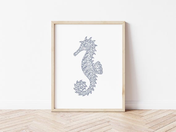 Seahorse Outline Customizable Digital Download Coastal Wall Art