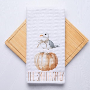 Fall Seagull Personalized Coastal Hand Towel for Kitchen and Bathroom