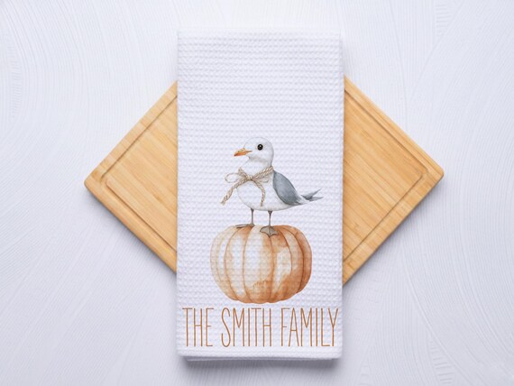 Fall Seagull Personalized Coastal Hand Towel for Kitchen and Bathroom