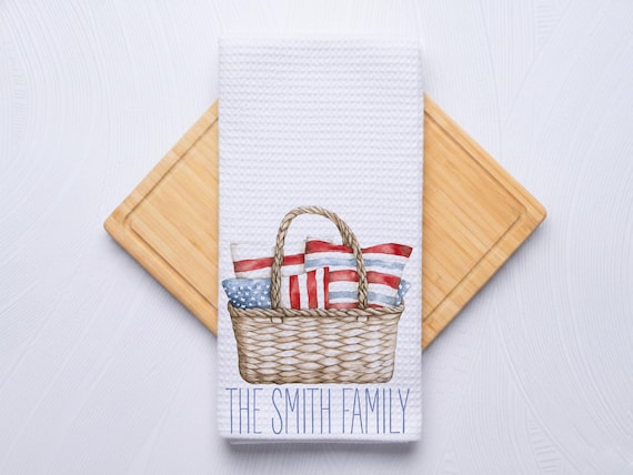 Americana Basket Towel for Kitchen and Bathrooms, Coastal Hostess Gift