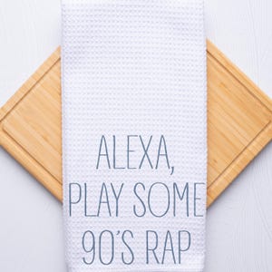 Alexa Play Some 90s Rap Personalized Waffle Weave Hand Towel, Custom Gift for Wedding Showers, Housewarming, and Realtor Closings