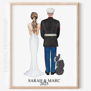 Personalized Military Wedding Portrait with Pets (Digital Download)