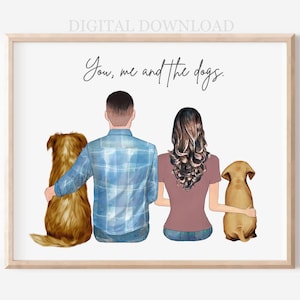 You Me and The Dogs Personalized Pet Portrait Gift, Custom Illustration for Pet Lovers, Pet Memorial Wall Art, Pet Bereavement Gift, Cat Dog