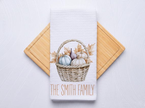Fall Pumpkins Personalized Coastal Hand Towel for Kitchen and Bathroom