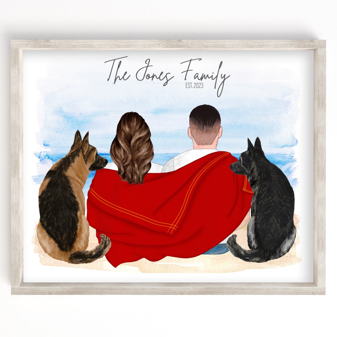 Personalized Portrait Couple in Blanket and Pets Custom Etsy
