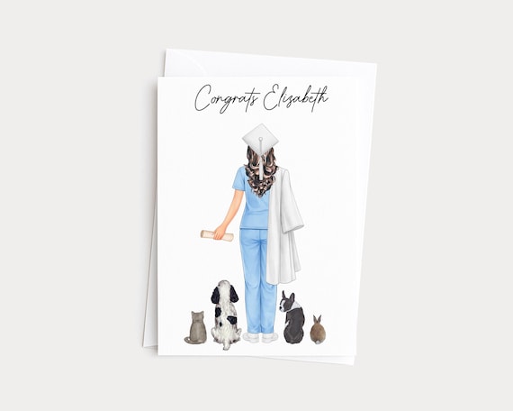 Veterinarian Graduation Card for Vet Medical Custom Portrait Illustration