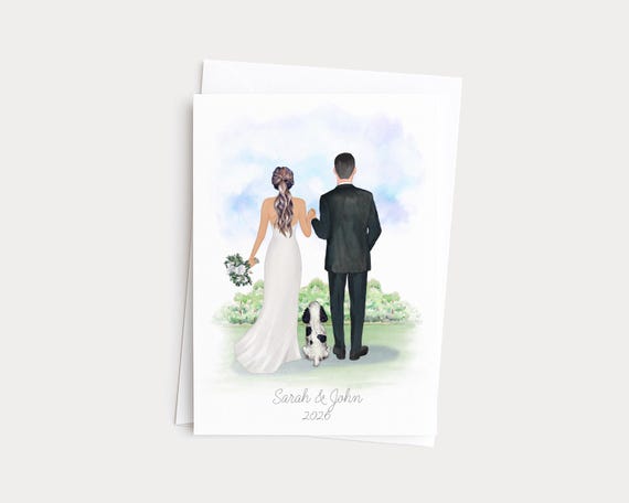 Personalized Wedding Card • Bride, Groom & Pets • Custom Bridal Shower Gift