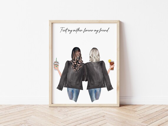 Happy Mothers Day Mother Daughter Personalized Portrait, Digital Download