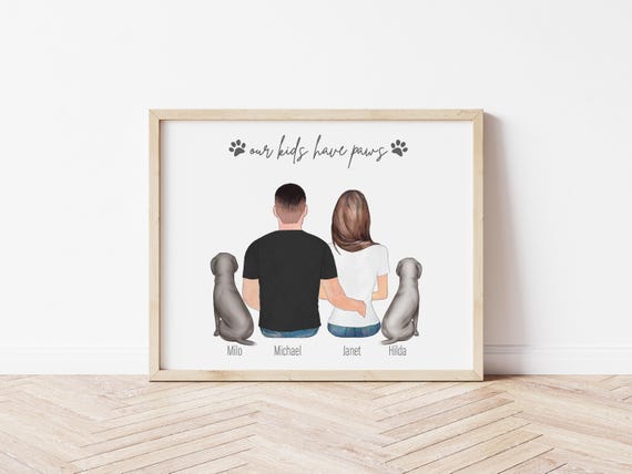 Our Pets Have Paws Personalized Couple Portrait: Dog & Family Gift (Digital Download)