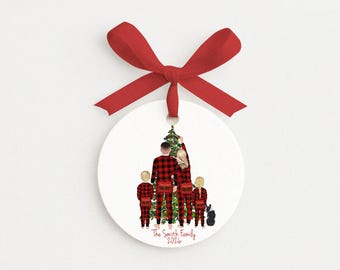 Matching Family PJs and Pets Christmas Ornament Personalized Portrait