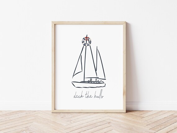 Deck the Hulls Sailboat Coastal Christmas Instant Download