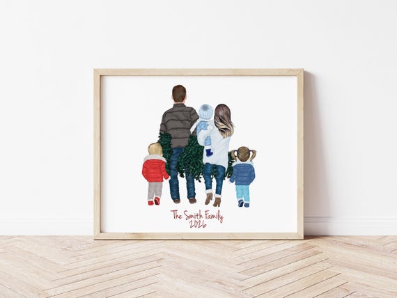 Personalized Christmas Family Portrait with Pets (Digital Download)
