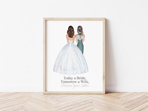 Personalized Bride and Sister Portrait, Wedding Keepsake (Digital Download)