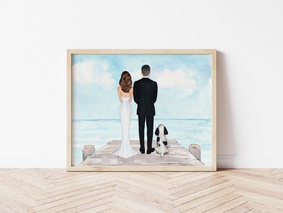Bride and Groom Beach or Lakeside Wedding Portrait, Digital Download