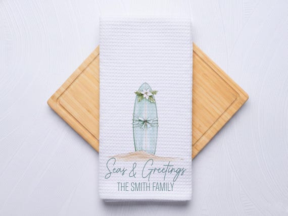 Surfboard Display Towel for Nautical Kitchen & Bathroom and Coastal Christmas