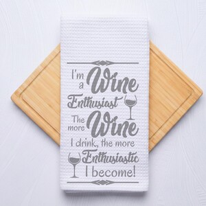 Wine Enthusiast Custom Wine Club Towel Gift, Unique Kitchen and Bar Decor
