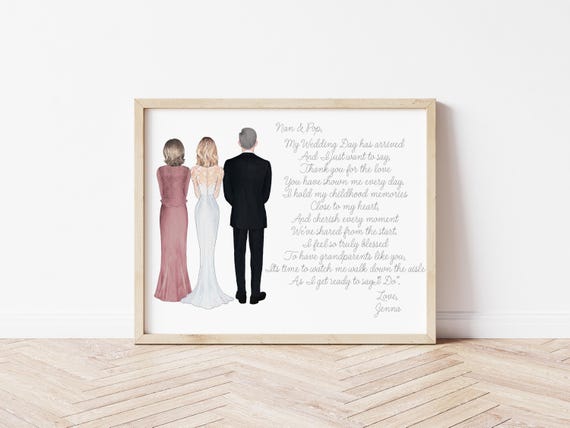 Grandparents of the Bride Wedding Portrait Gift, Digital Download