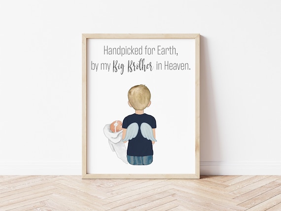 Handpicked for Earth By My Brother in Heaven Personalized Portrait for New Baby