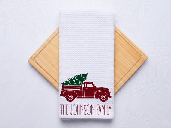Classic Red Truck Personalized Kitchen and Bath Towel Gift