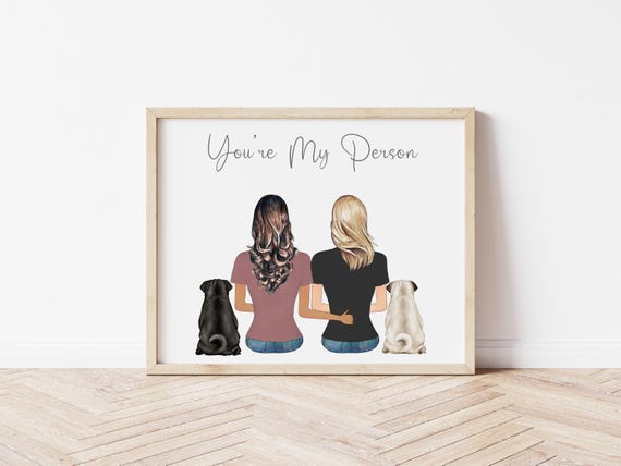 You're My Person Personalized Lesbian Portrait with Pets, Digital Download