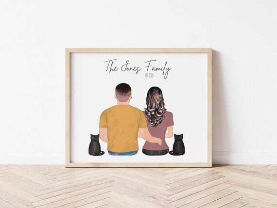 Minimalist Couple Portrait: Personalized Engagement Gift (Digital Download)