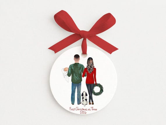 First Christmas as Three Personalized Portrait Announcement with Pets