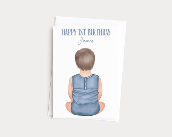 Personalized First Birthday Card For Baby, Custom Illustration